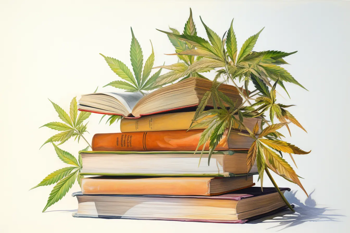 Cannabis ist die Pflanze, die viele Bezeichnungen trägt. Sie macht das Lesen von bunten Büchern faszinierender, wenn sie diese dekoriert.