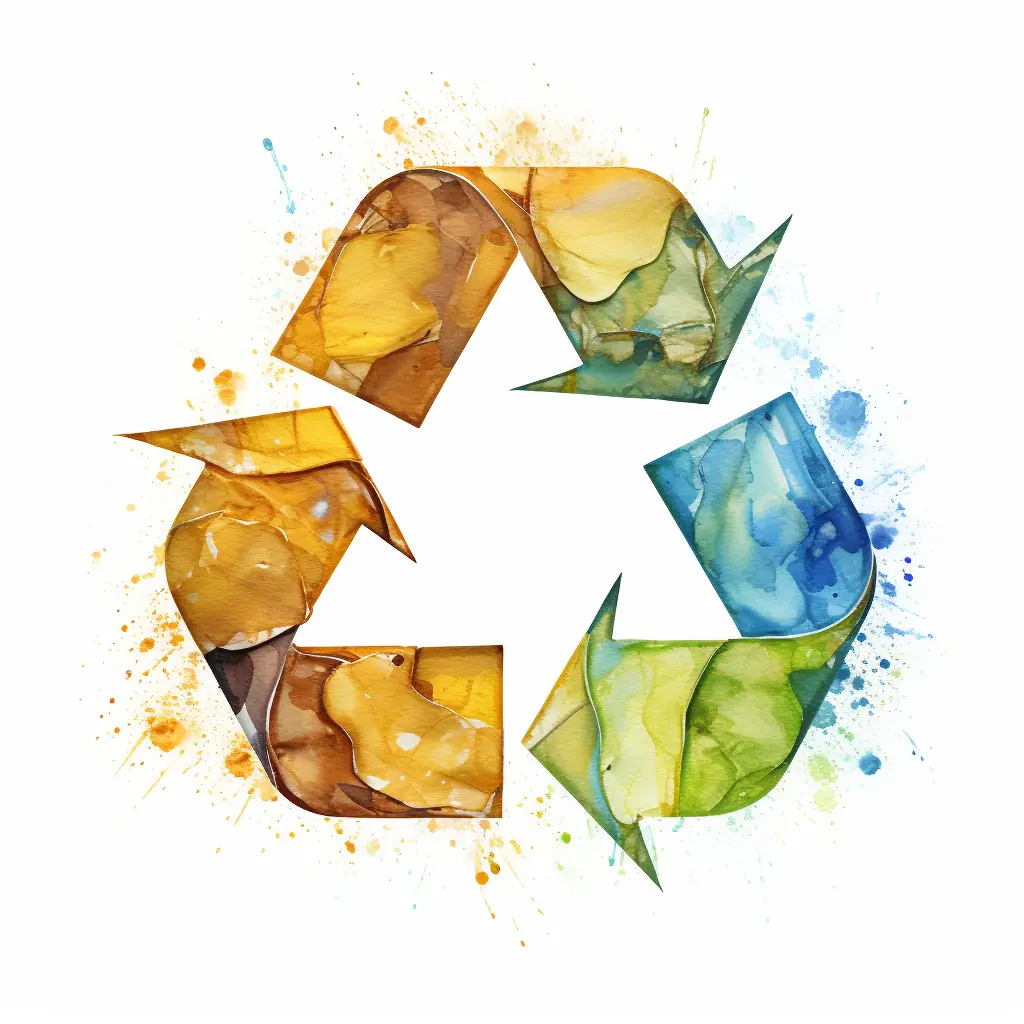 Ein Recycling-Symbol steht im Kontrast zu einem beigen Hintergrund.